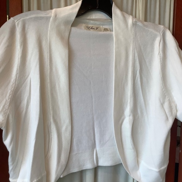 Eliza J White Bolero Knit Shrug Cardigan 3/4 Sleeve Size Medium - Picture 5 of 8
